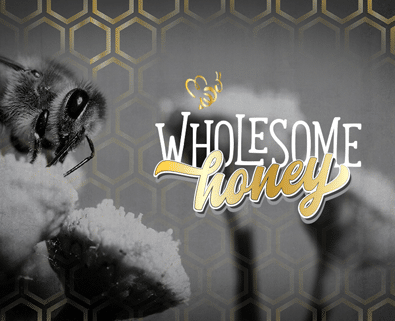 Honey label with a monochromatic background and gold gradient background and logo